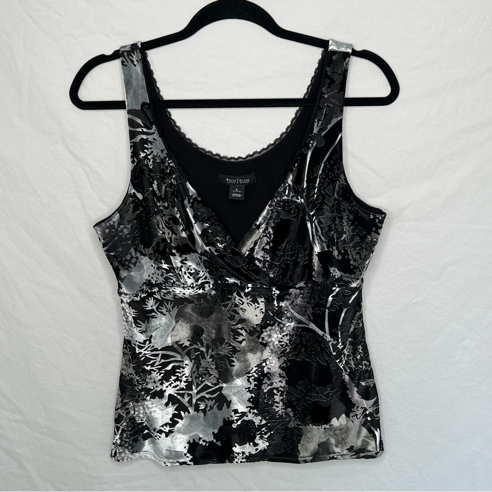 WHBM Y2K Babydoll Top Large L Black Gray Velvet Blend Dark Fairy Whimsygoth EUC
